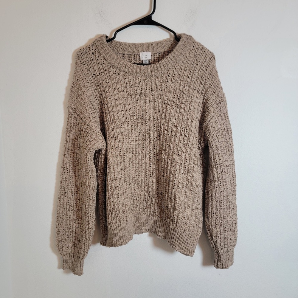 A New Day Brown Tan XXL Knit Sweatshirt Crewneck Long Sleeve Pullover